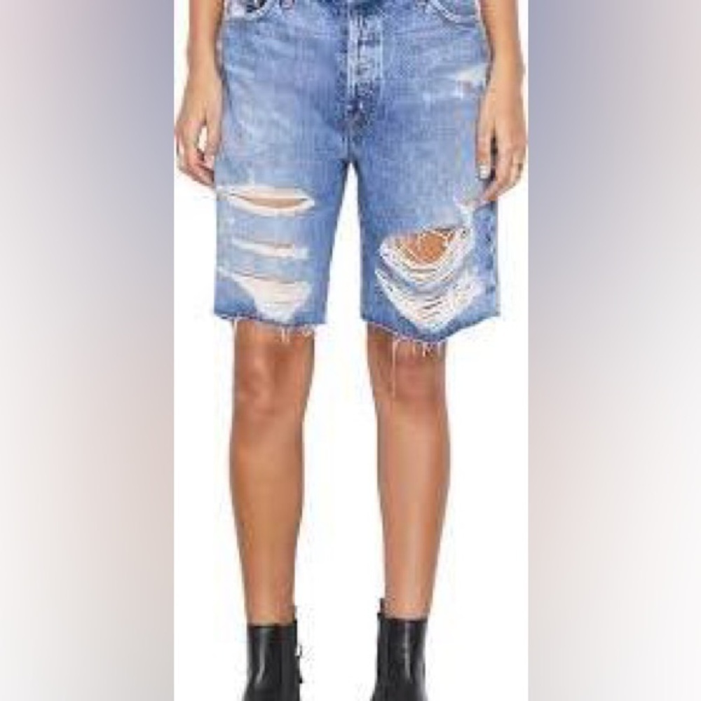 Frame Denim Le Slouch Bermuda Distressed Shorts with custom embellishments